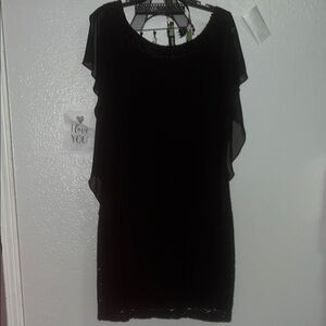 Studio One Black Sheath Mini Dress with Flutter Sleeves